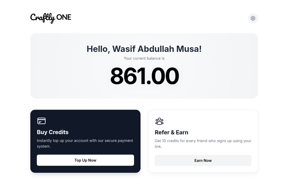 Craftly ONE User Dashboard